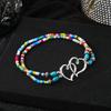 3PCS/Set Beaded Double Love Heart Elastic Boho Anklet Set Hollow Fashion Women Anklets Chic Anklets With Mini Seed Beads Multicolor  Accessories