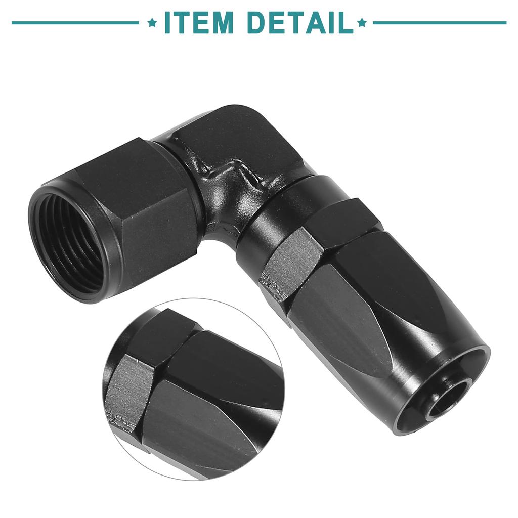 ACROPIX Fuel Line Hose End Fitting Female Swivel Coupler Hose Union Aluminum Alloy 90 Degree AN8 Black 1pcs