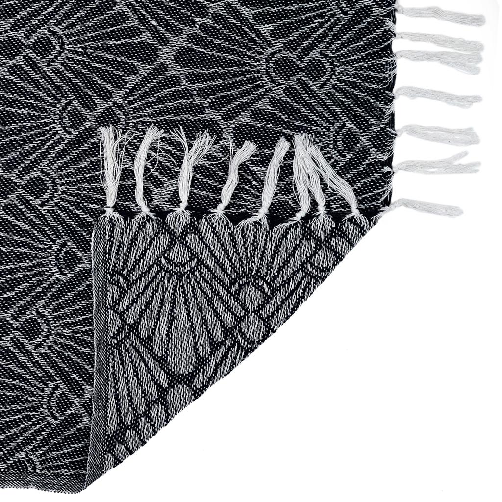 Les Trésors De Lily [A3529] – Geometrisch marineblauer „Boho“-Jacquard-Überwurf aus Baumwolle – 120 x 150 cm