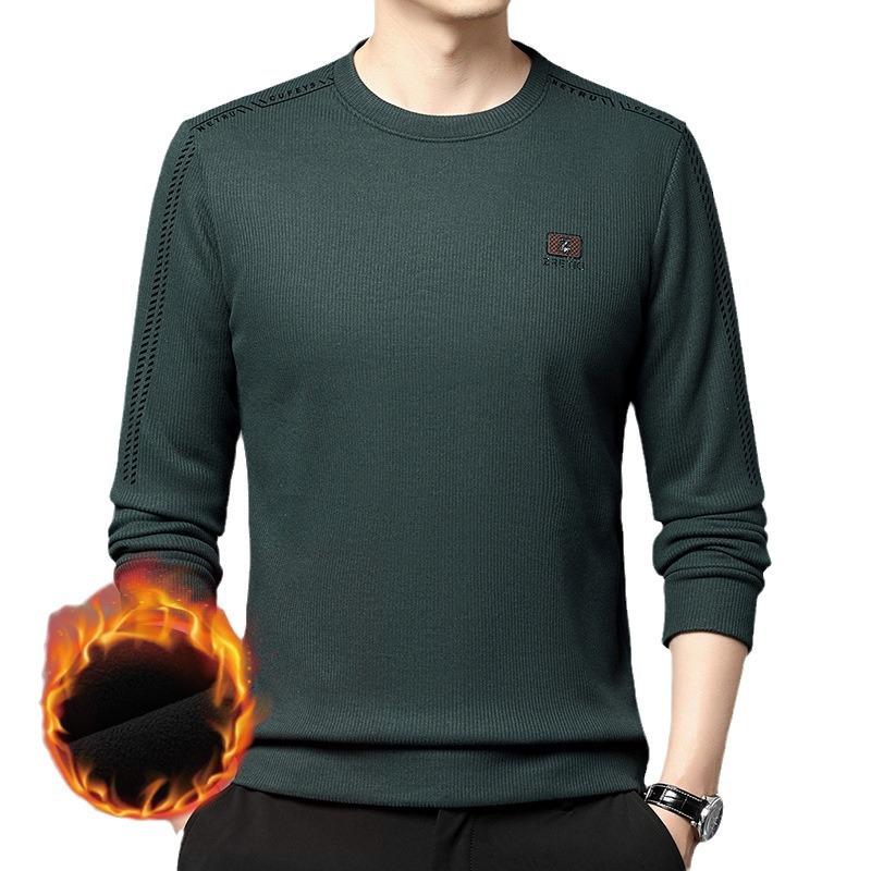 Autumn and Winter Men's Sweatshirt Thickened Top New Style with Wool, Mulberry Silk and Velvet Round Neck with Warm Knitted Inner