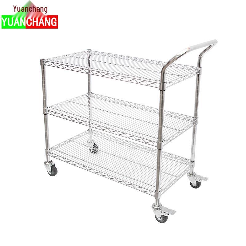 Stainless Steel Adjustable Three-Layer Flatbed Cart for Goods