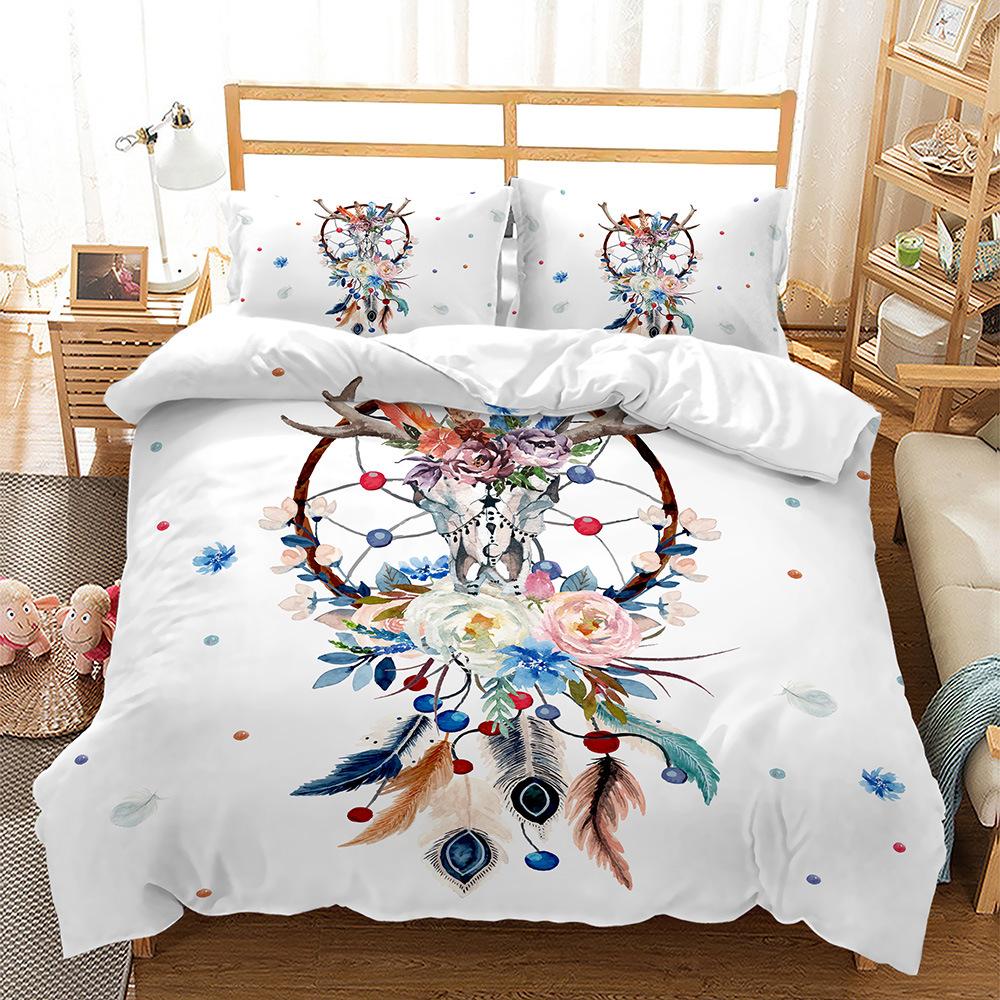 3D White Bedding Set with White Background, Colorful Dream Catcher Net Quilt Cover and Pillow Case 2 or 3 Full Size Home Decoration