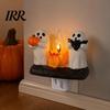 Decorative Wall Light Halloween Pumpkin Ghost Night with Witch Hat, Resin Soft Glow Plug-in LED Bedroom Light, Spooky Sconce for Party Home