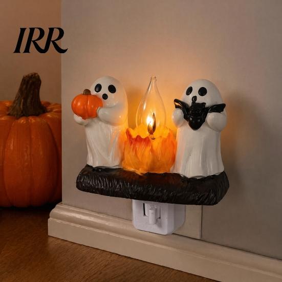 Decorative Wall Light Halloween Pumpkin Ghost Night with Witch Hat, Resin Soft Glow Plug-in LED Bedroom Light, Spooky Sconce for Party Home