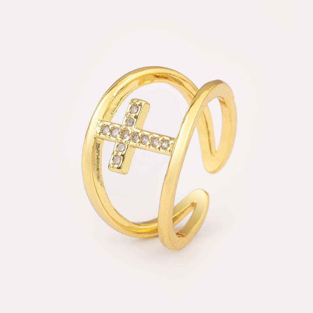 

Nidin High Quality Star/Cross Shape Shine Zircon Double Layer Open Rings Adjustable For Women Daily Party Finger Jewelry Gifts