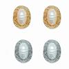 Imitation Oval Metal Pearl Earrings Vintage Geometric Exaggerated Earrings  Party Accessories