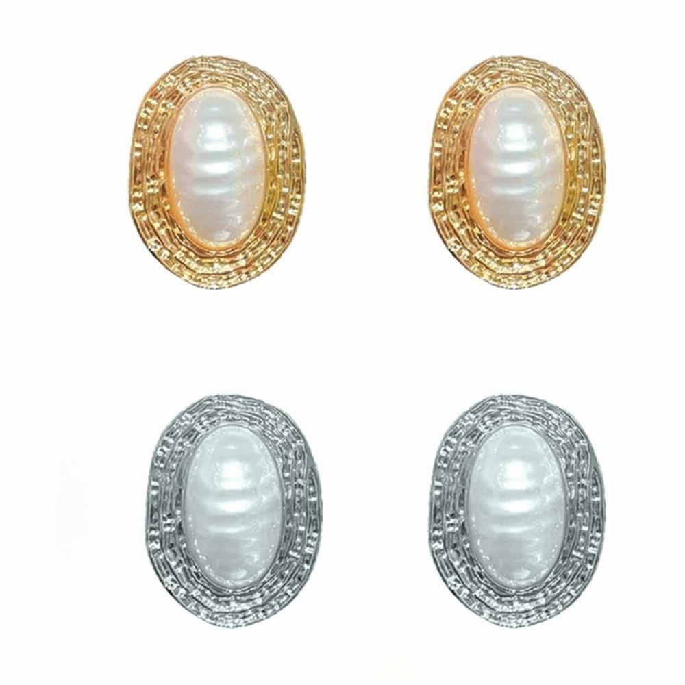Imitation Oval Metal Pearl Earrings Vintage Geometric Exaggerated Earrings  Party Accessories