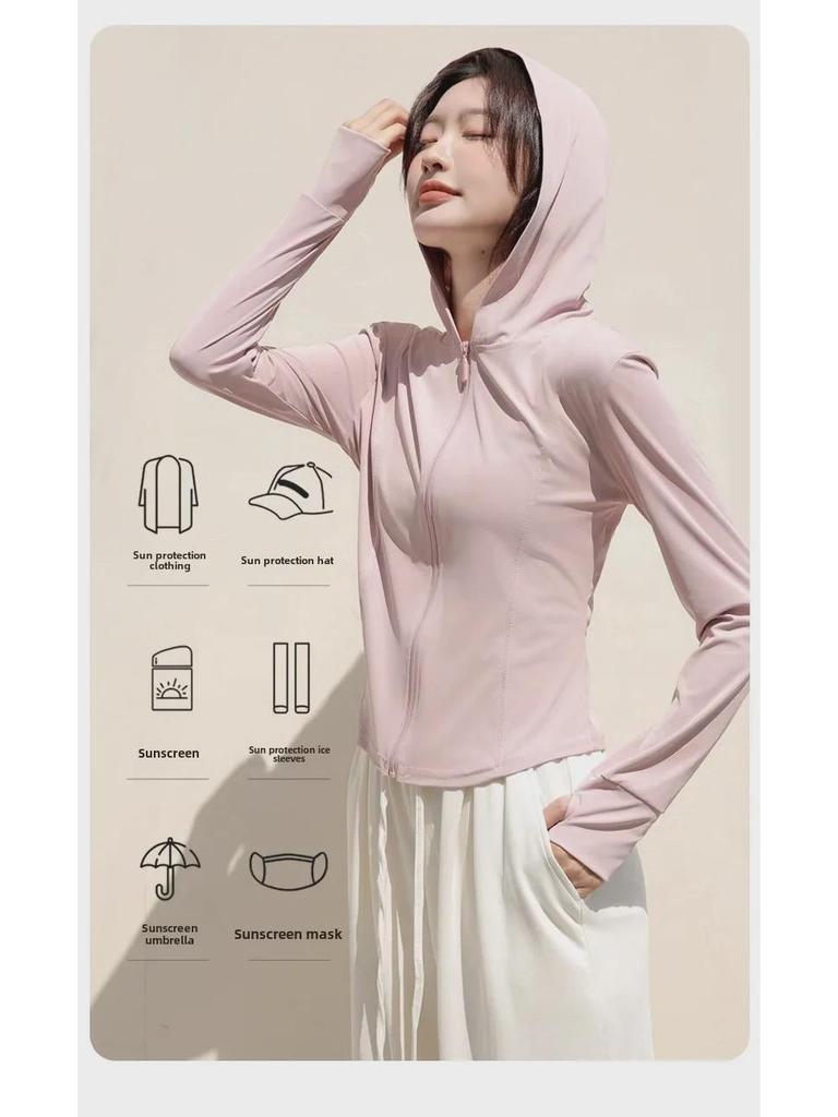Jaqueta Feminina Slim de Seda Gelo com Proteção Solar - 2024 Top de Roupa Esportiva de Verão Resistente aos UV