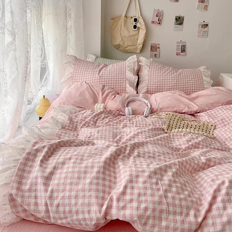 Korean Princess Style Lattice Double Layer Lace Bedding