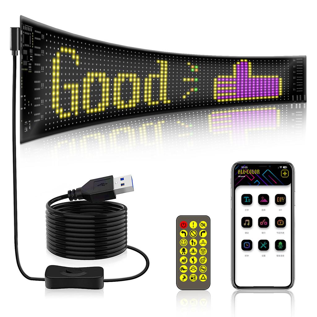 Car LED Matrix Pixel Panel DIY RGB LIghting Graffiti Scrolling Text Board Windshield Advertising Screen Bluetooth APP Control