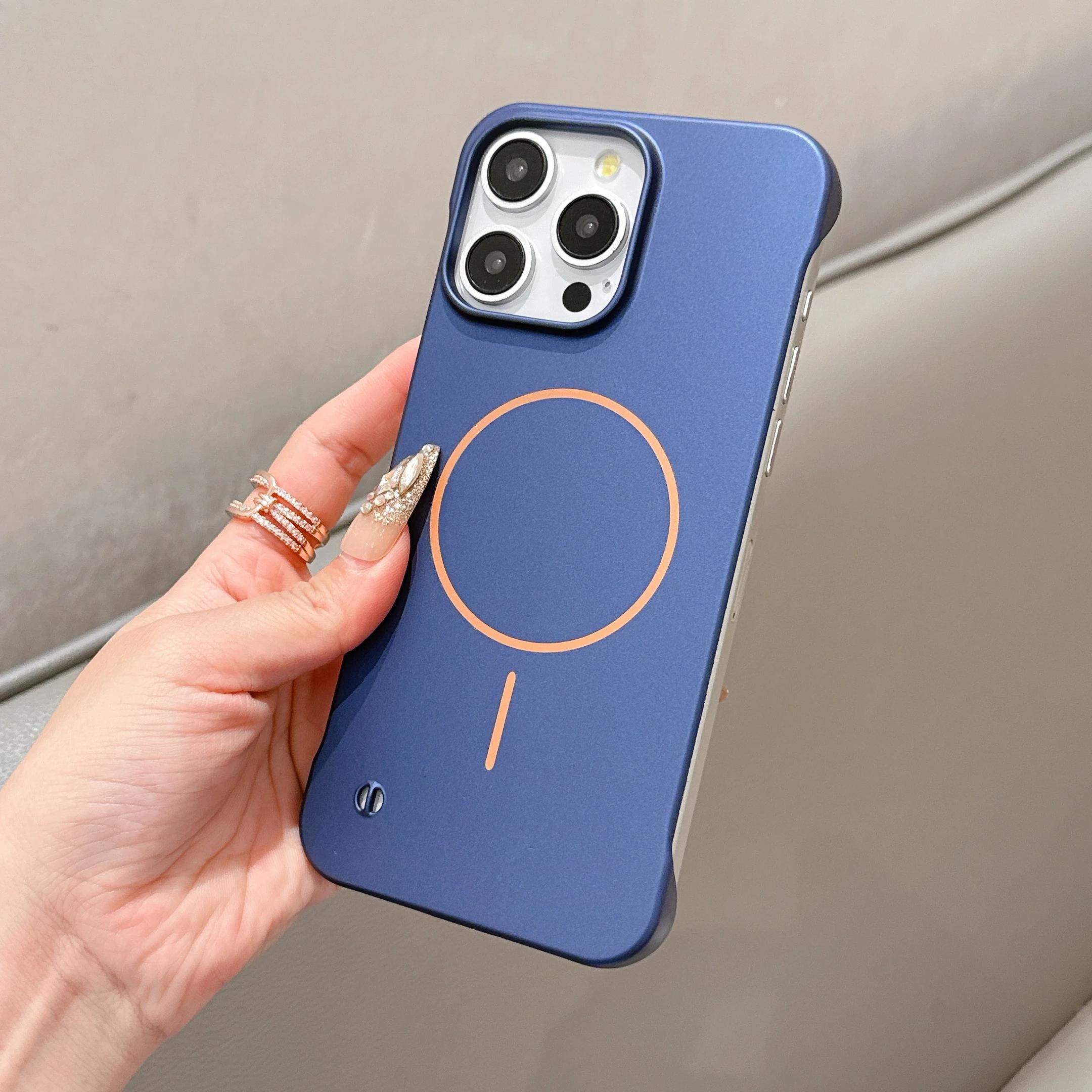 

Frameless Magnetic Phone Case For For Iphone 13 12 11 14 1 16 17 Pro Max Plus Air For Wireless Charge Orange Cover Funda iPhone 12