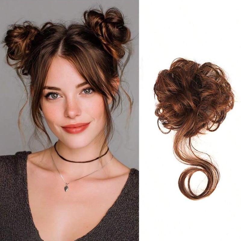 

Мини-растрепанные волосы, пучок, волнистые вьющиеся резинки для волос, синтетический шиньон, хвост, накладные волосы, густые накладные волосы для женщин, черные, коричневые 1PC