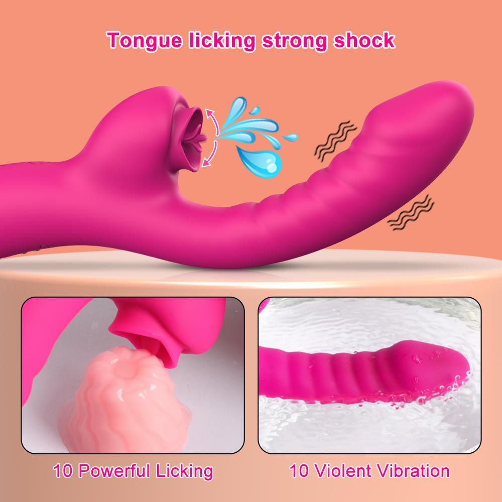 3 In 1 Clit Licking Dildo Vibrator for Women with Anal Beads Clitoris G Spot Anus Stimulator Vibrator Couple Sex Toy Adult Goods