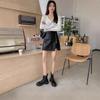 High Waist Korean Style PU Leather A-line Skirt - Autumn/Winter Short Hip Wrap