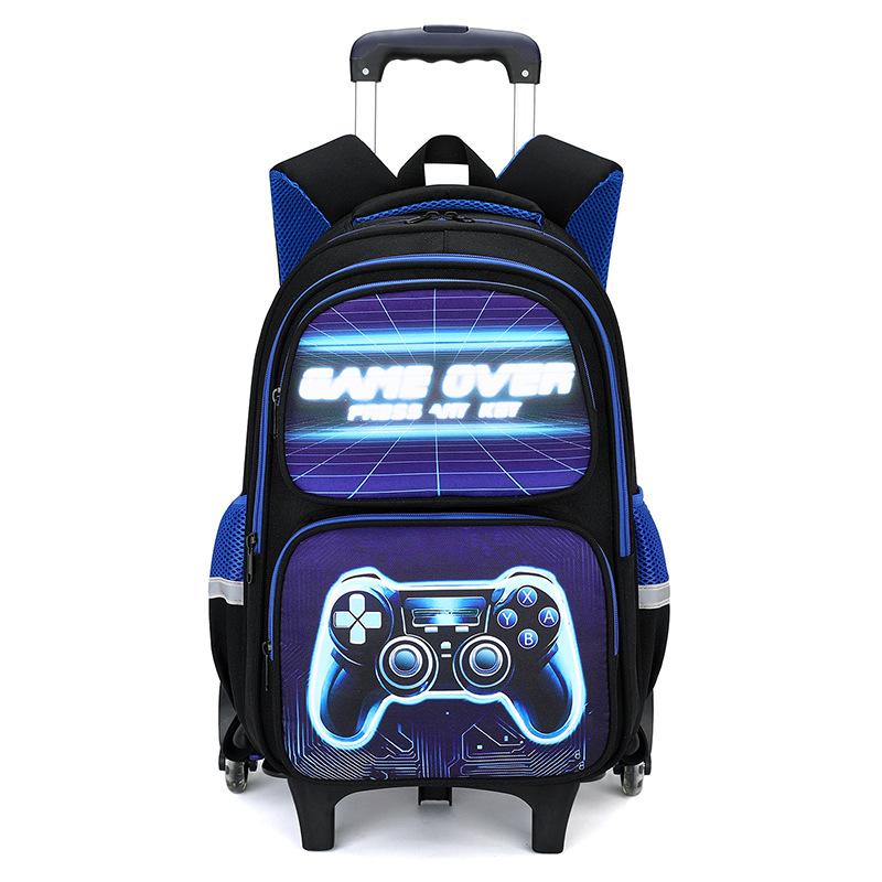 2025 Upgraded Kids Rolling Backpack with Game Console School Bag for Students Lightweight Blue
