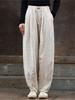 Johnature Women Vintage Elastic Waist Straight Pants Pockets Belt Solid Color Autumn Loose Casual Linen Women Pants
