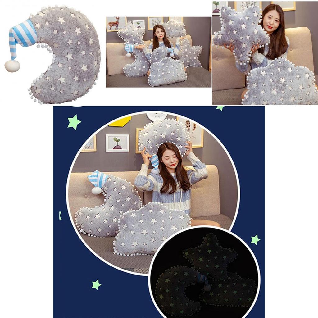 Moon And Stars Plush Pillow For Home Decor And Gift Giving Glowing Night Light Cushion