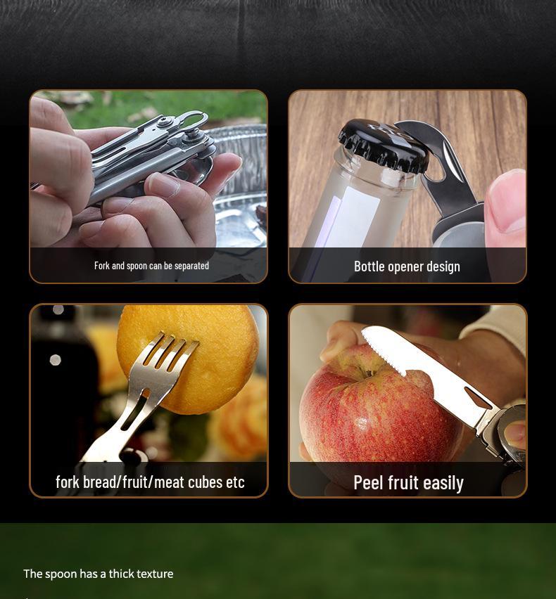 Portable Folding Outdoor Camping Cutlery: Integrated Knife, Fork, and Spoon Combination