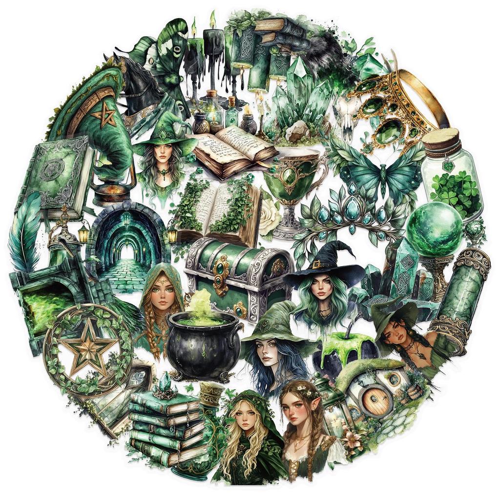 50 Sheets Forest Witch PET Stickers for Scrapbooks, DIY Projects, Water Cups, Phone Cases, and Collages