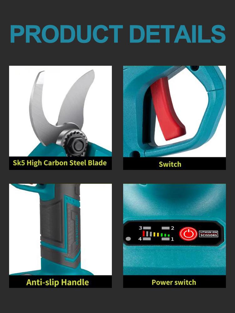 30mm 4 Gears Brushless Electric Pruner Shear Efficient Rechargeable Garden Beautify Power Tools For Makita 18V-21V Battery