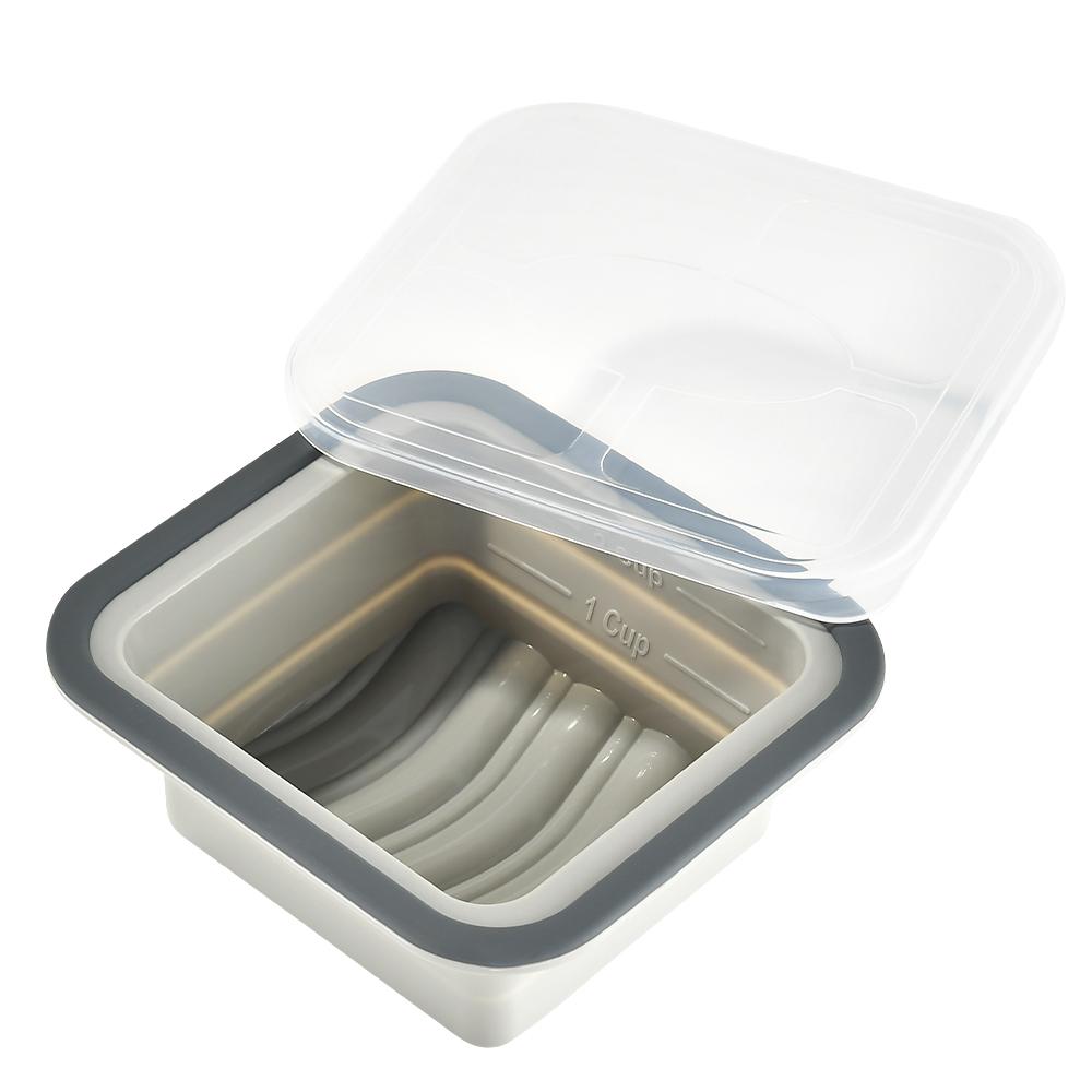 

Grey Collapsible Silicone Food Storage Container, Silicone Storage Containers for Snack, Fruit, Stackable, Space Saving