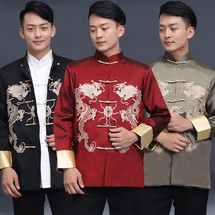 Men's Tang Suit: Embroidered Dragon Jacket - Ethnic Style Retro Long-Sleeved Top for Spring & Autumn