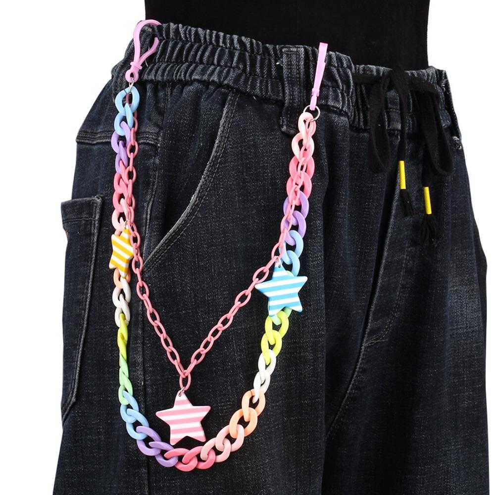 Acrylic Star Belt Chain Double Layer Cross Pants Chain Long Heart Waist Chain Hipster