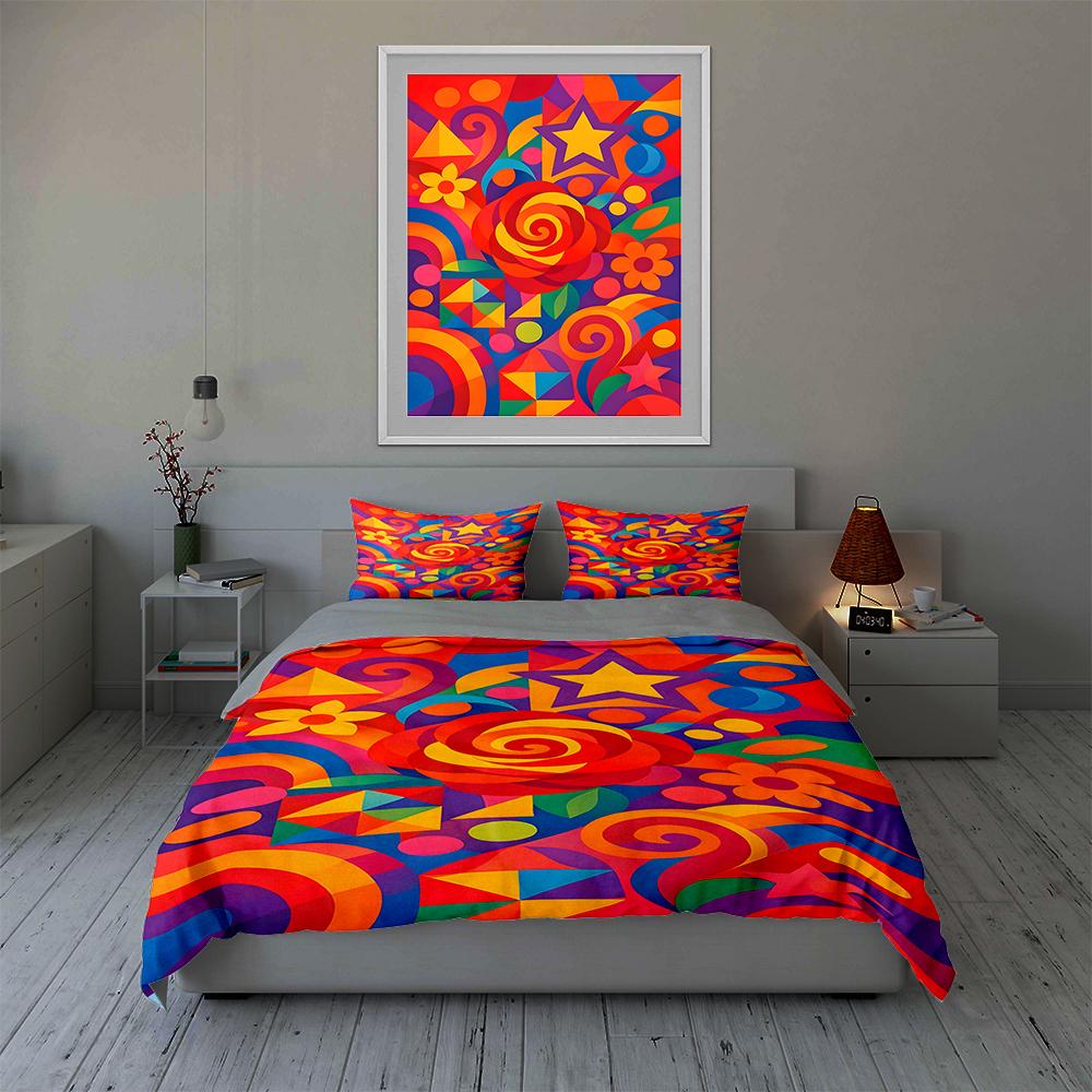 Colorful, Geometric, Swirls. Bedding Duvet Cover Sets Duvet Covers Pillowcases Gifts (1 * Duvet Cover 2 * Pillowcases, Without Duvet Insert)
