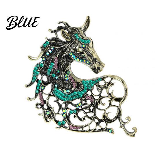 Metal Brooch Pin Alloy Horse Head Design with Sparkling Rhinestones