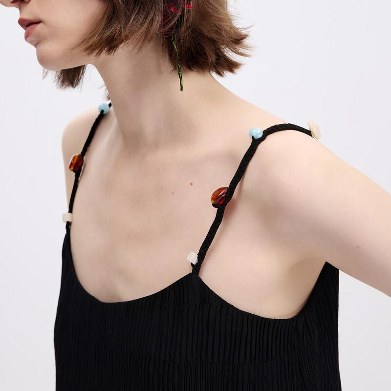 Langzi Resort Style Pleated Strappy Sleeveless Top