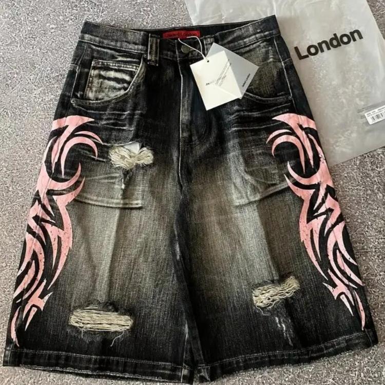 LUXEON Streetwear Y2K Popular Denim Shorts Tassels Design Vintage Shorts Man Hip Hop Fashion Harajuku Punk High Waist Wide Leg Pants