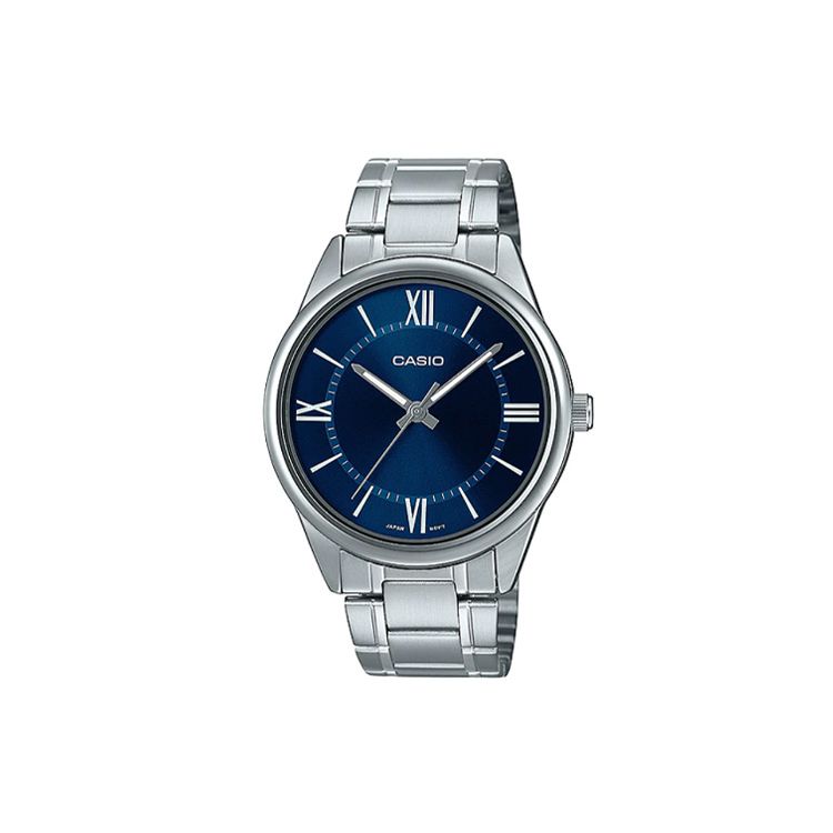 

Casio Standard Series Minimalist Retro Small Round Watch Business Fashion Quartz Movement Stainless Steel Strap Men watches Blue MTP-V005D-2B5 Dark Blue Watch Dial