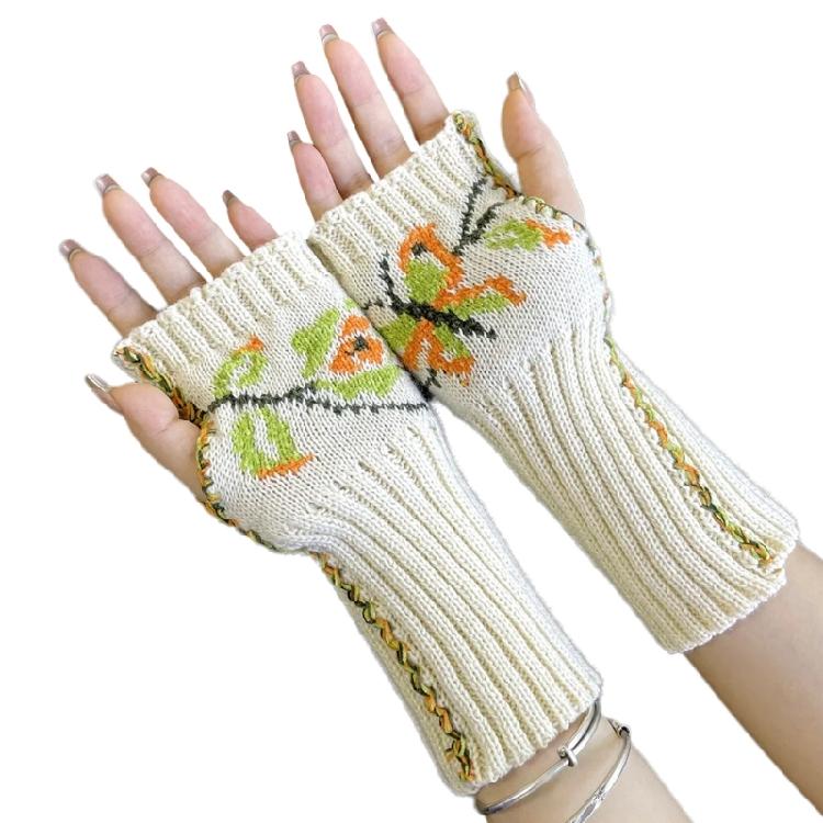 2lots Fashionable Bowknot Knitted Gloves Soft Polyester Mittens Elastics Gloves for Cold Weather белый
