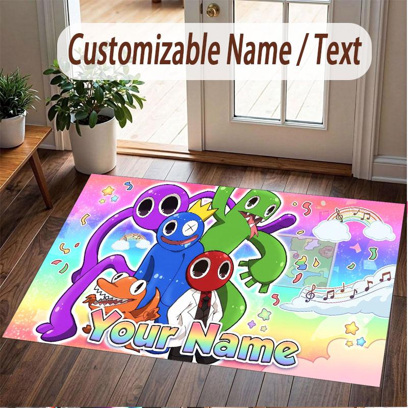 Custom Name Text Crystal Velvet Rug,Rainbow Friends Soft Plush Decorative Non Slip Floor Carpet