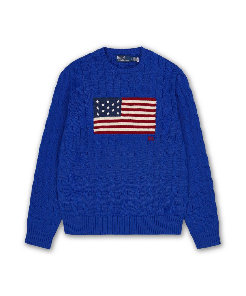 POLO RALPH LAUREN Iconic Cable Knit Flag Sweater - Blue