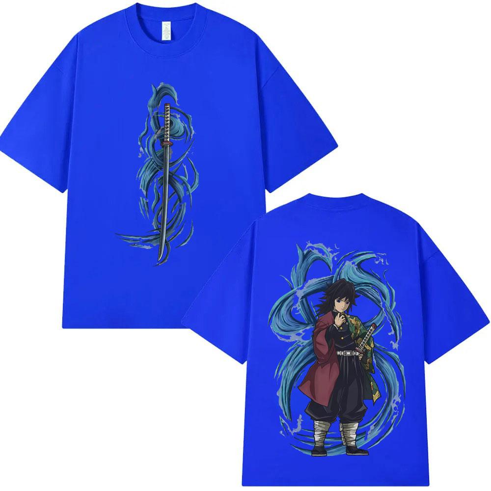 Anime Demon Slayer Water Hashira Tomioka Giyuu Graphic T Shirt Men Women Cartoon Manga Merch Tshirt Male Casual Cotton Tshirts