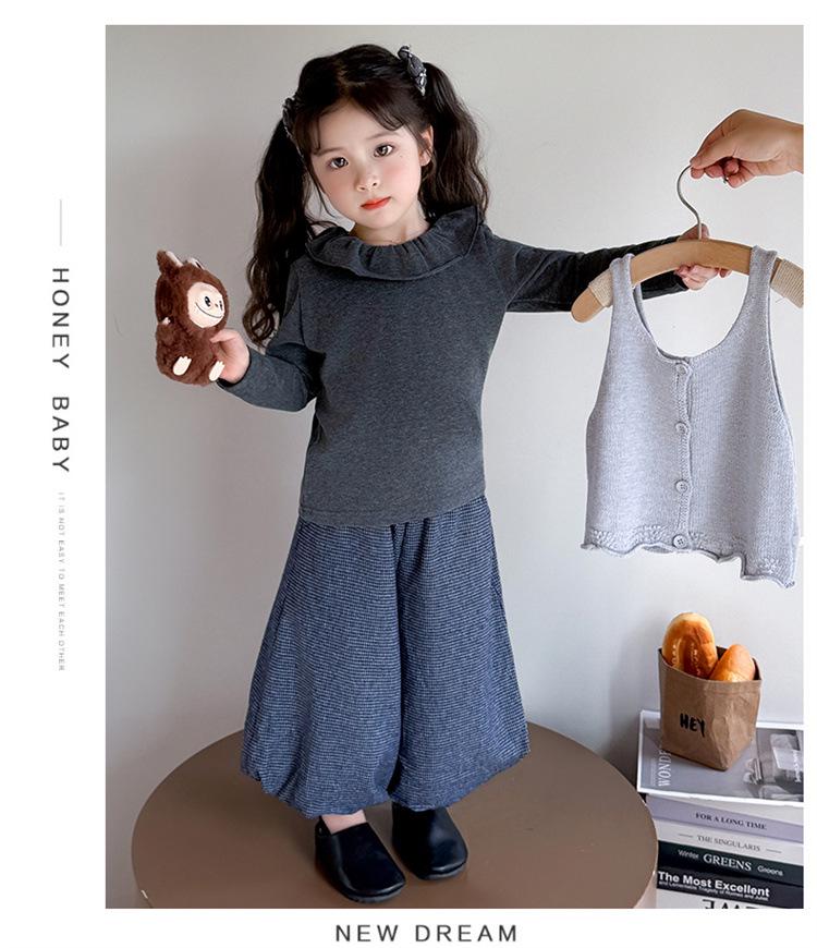 Autumn 2025 Girls' Trendy Long-sleeve Wide-leg Pants 3-piece Set
