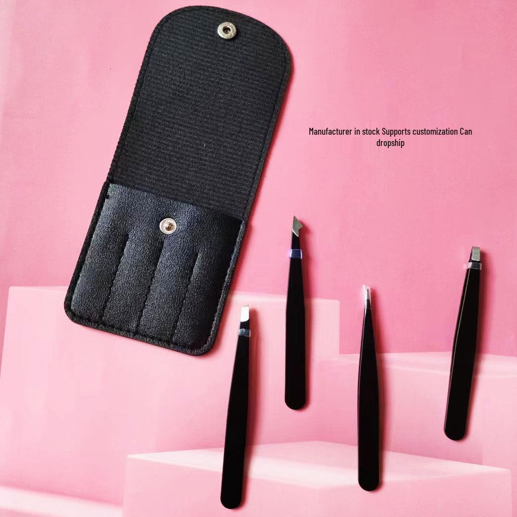 

4-Piece Eyebrow and Facial Hair Tweezers Set - Stainless Steel for Eyebrow Trimming and False Eyelash Application