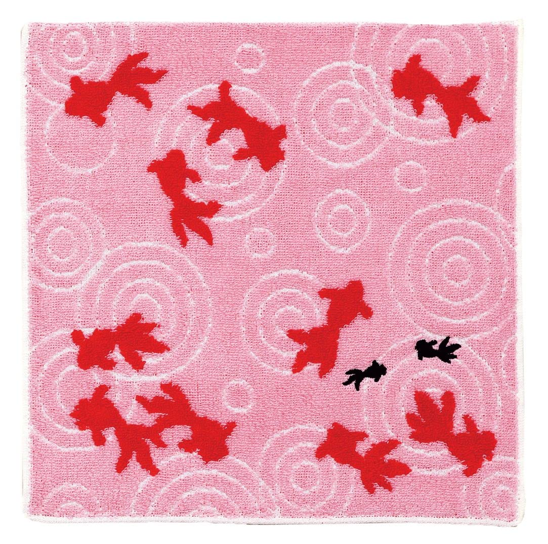 Yamamoto Jin Shoten Jacquard Embroidered Pink A Taisho Japanese Elegant Hand Made in Japan Towel, Goldfish, [3848-A], Romance, Pattern, Towel,