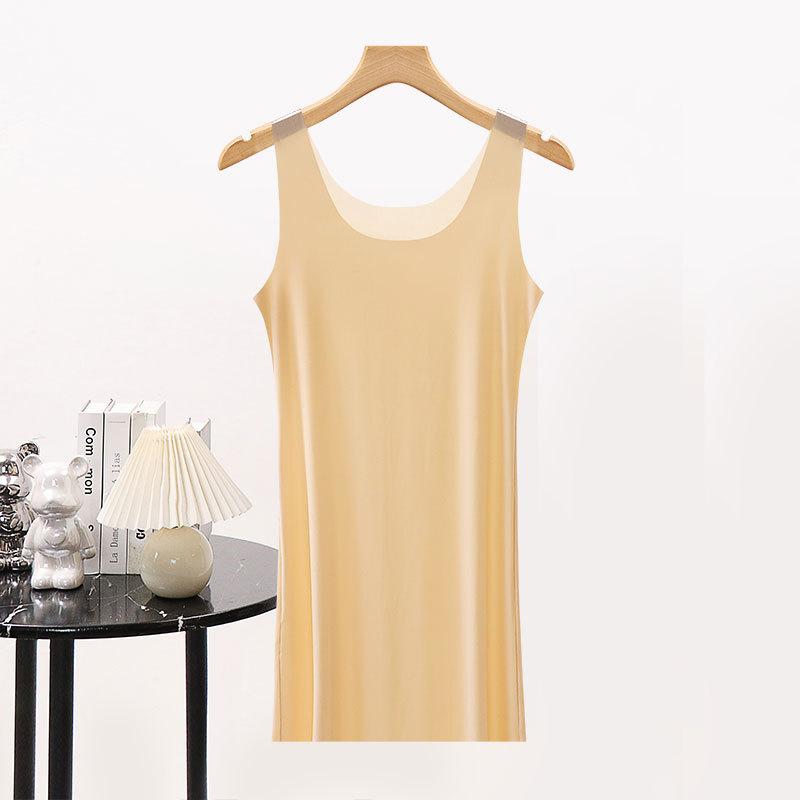 Suer ice silk seamless vest skirt women's medium and long ultra-thin large size fat  loose suspender nightdress bottomed lining skirt