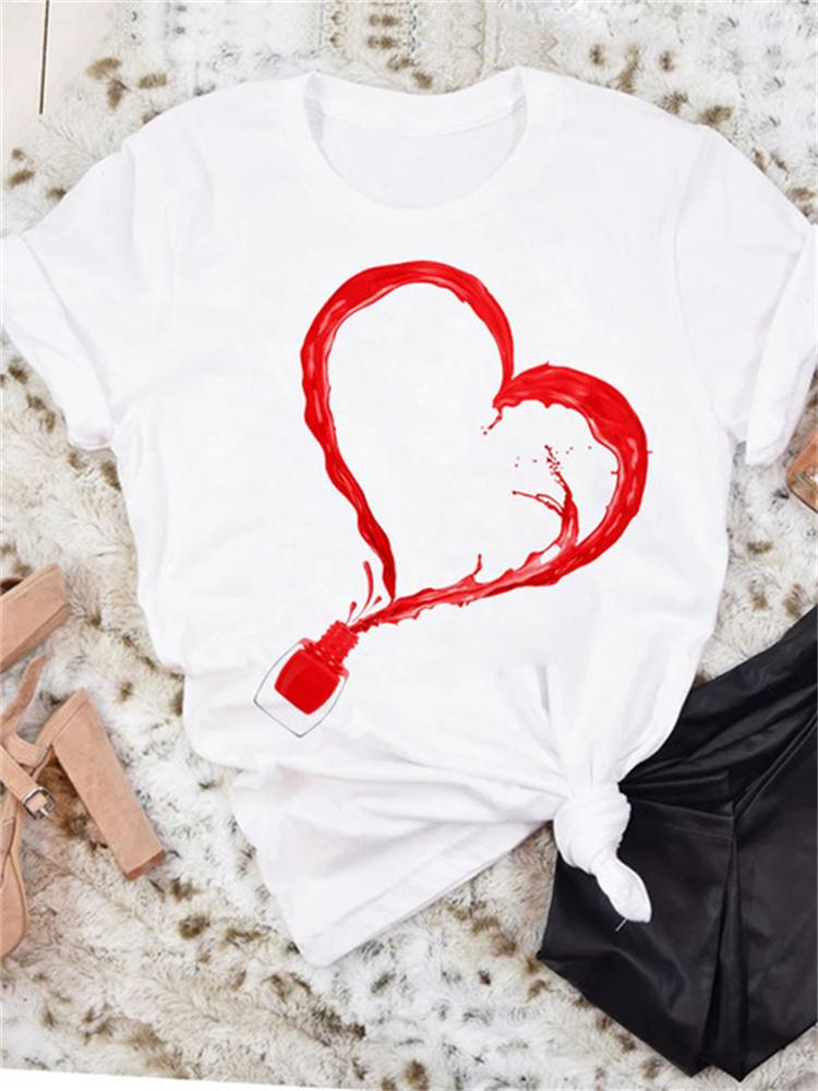 Maycaur New Nail Polishl Women's Fashion Tops 90s Girls Streetwear Casual Short Sleeve T-shirts Women's T-shirts Female Tops Tee