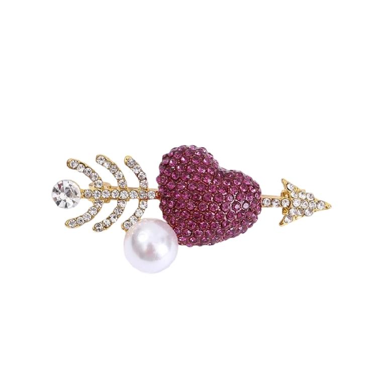Lovely Bowknot Heart Oval Brooch With Rhinestones Detail, Chest Badge Accessory For Bridal Party And Cocktail Event