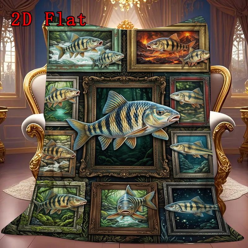 Fish Fantasia 2D Flat Pattern Flannel Blanket, High quality All Seasons, Home Decor, Warmth and Comfort, Perfect for Christmas Gifts.