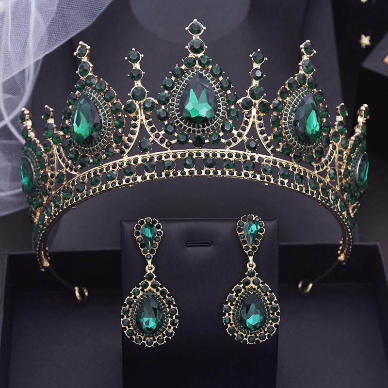 Baroque Headdress Royal Queen Bridal Crown Sets Purple Champagne Tiaras Earrings Pageant Wedding Jewelry Sets Accessories