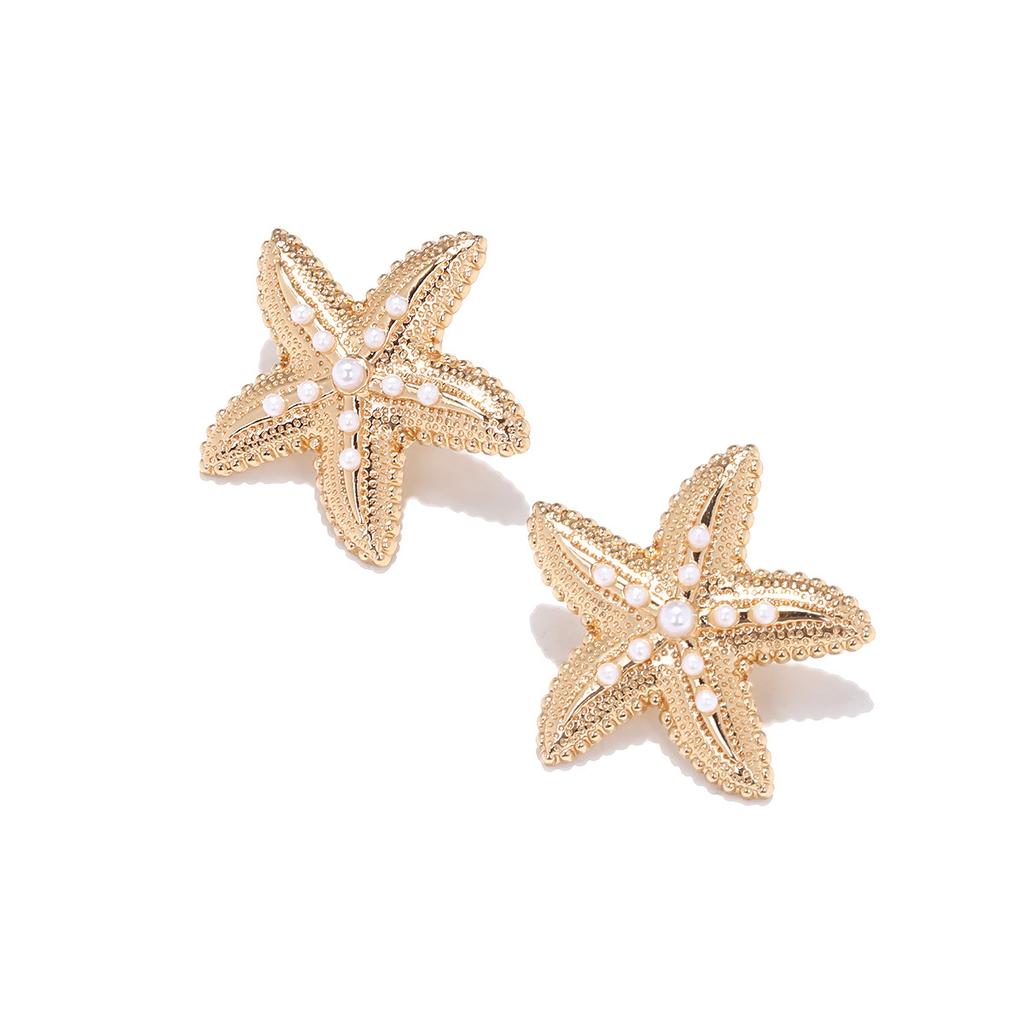 Exaggerated holiday style inlaid pearl starfish earrings beach style marine animal earrings