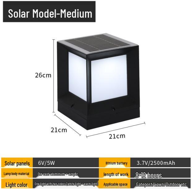 European-Style Solar Waterproof Outdoor Square Light for Courtyards, Villas, Parks, Fences, and Gates 