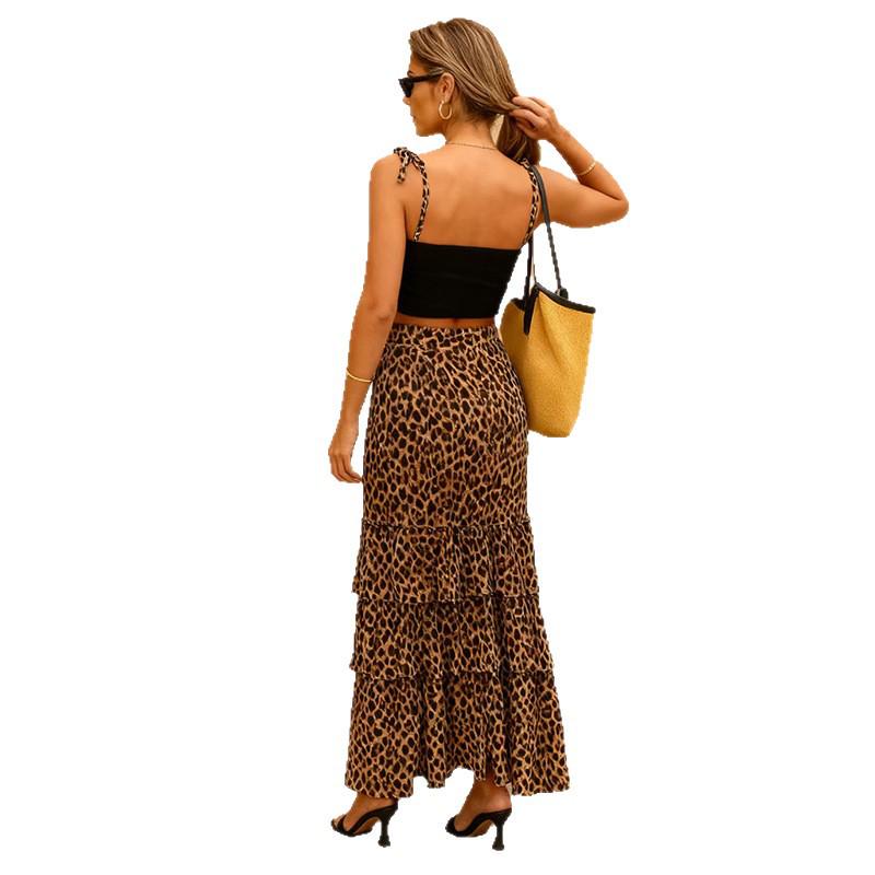 2025 Women's High-Waisted Floral Chiffon A-Line Skirt Set with Irregular Layers