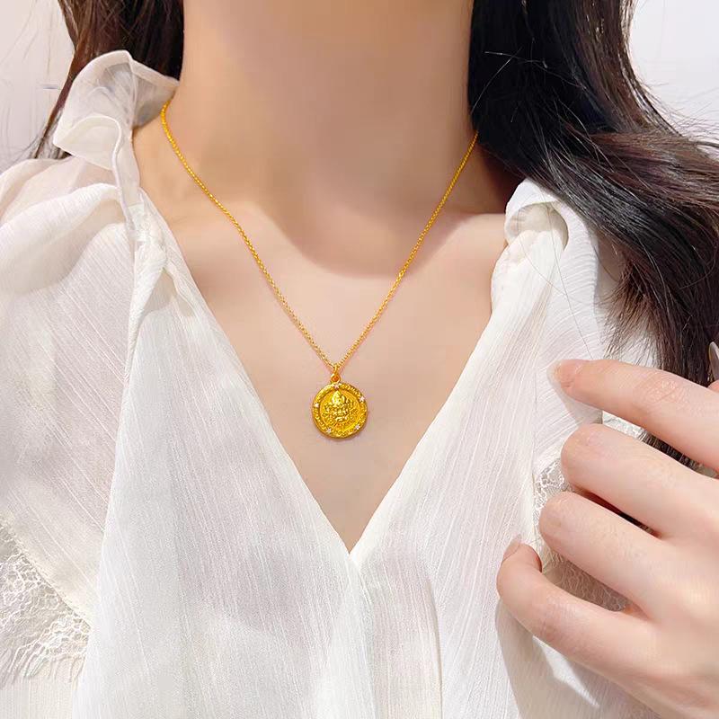 Gold Point Drill Wealth God Mantra Pendant Necklace - Ruyi Gift for Girlfriend
