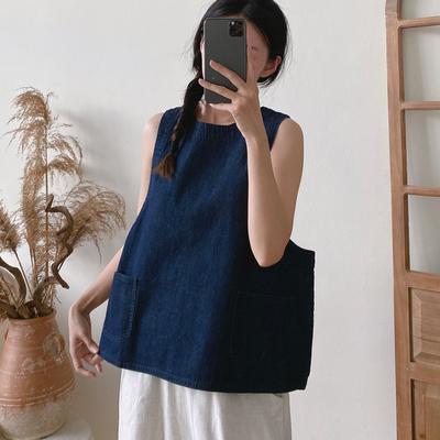 Sem mangas All Match Coletes Verão Casual Simples Solto Bolsos O-pescoço Tops Femininos