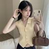 French Temperament V-Neck Single Breasted Sleeveless Slim Knitted Vest For Women